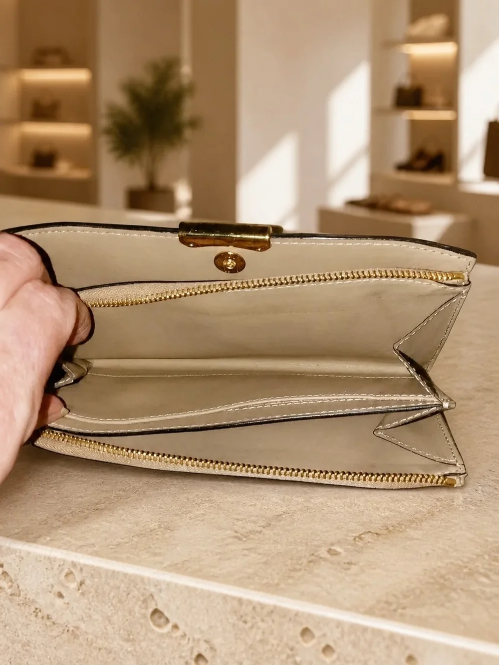 Burberry Taupe Leather Wallet with Gold Plaque